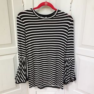 Maette Black & White Striped Bell Sleeve Top